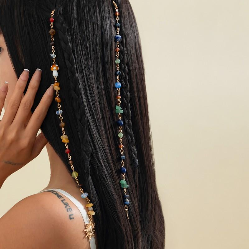 Bohemian Tassel Hair Chain Braids Turquoise Crystal Bead Accessories Fashion Headwear