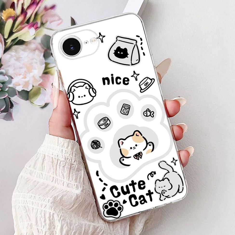 Clear For iPhone 16e A3212 A3409 A3410 A3408 Cover For iPhone 16e Case Fashion Luxury Flowers Cute Funny Painted Soft Bumper