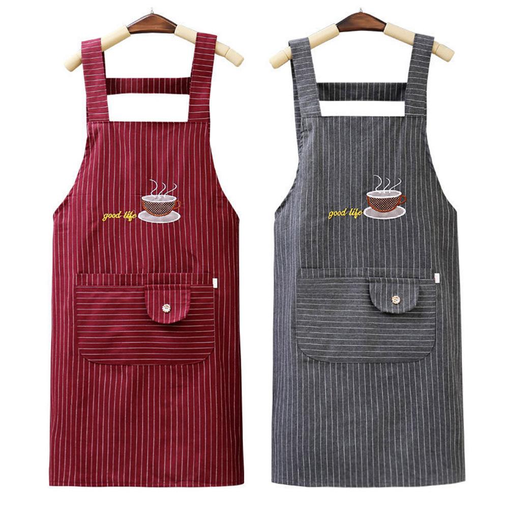 Cute Cotton Kitchen Apron Household Oil-Proof Coffee Chef Hand Wipe Apron With Big Pocket Women Baking BBQ Accessories