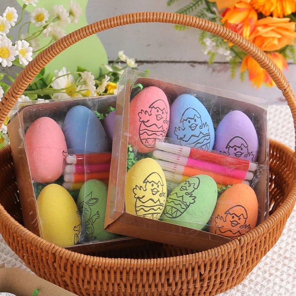6PCS DIY Easter Eggs with Paint Pen Foam Easter Eggs Easter Scene Decoration