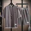 8 Colors S-4XLCasual Suit Summer New Waffle Loose Casual Two-piece Set Cross-border Sports Suit Men's Short Sleeves