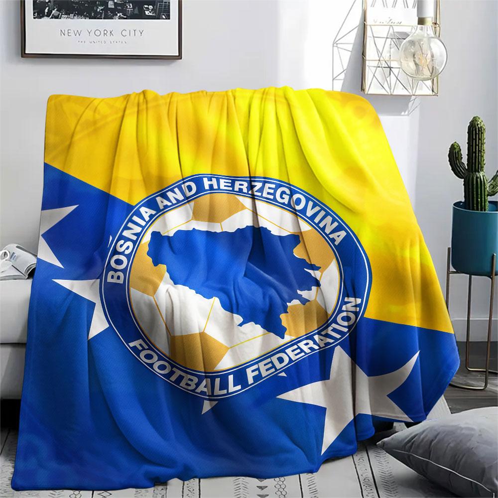 Bosnia and Herzegovina national football logo Printed Flannel Blanket, soft throw for bedroom sofa, washable,soccer fan merchandise, great gift.