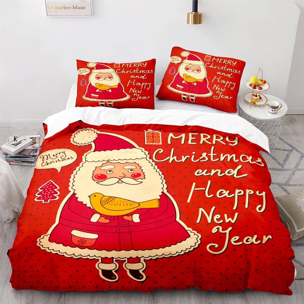 3d Three-piece Set European and American Size Santa Claus Quilt Cover Home Textiles