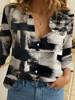Women's 3D Stitching Polka Dot Print Long Sleeve Shirt Spring and Autumn Fashion Casual Daily Wear Lapel 3D Blouses Ladies Offce
