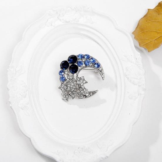 Temperament Moon Star Brooch Crescent Moon Brooch Pin Suit Pin Sparkling Half Moon Rhinestone