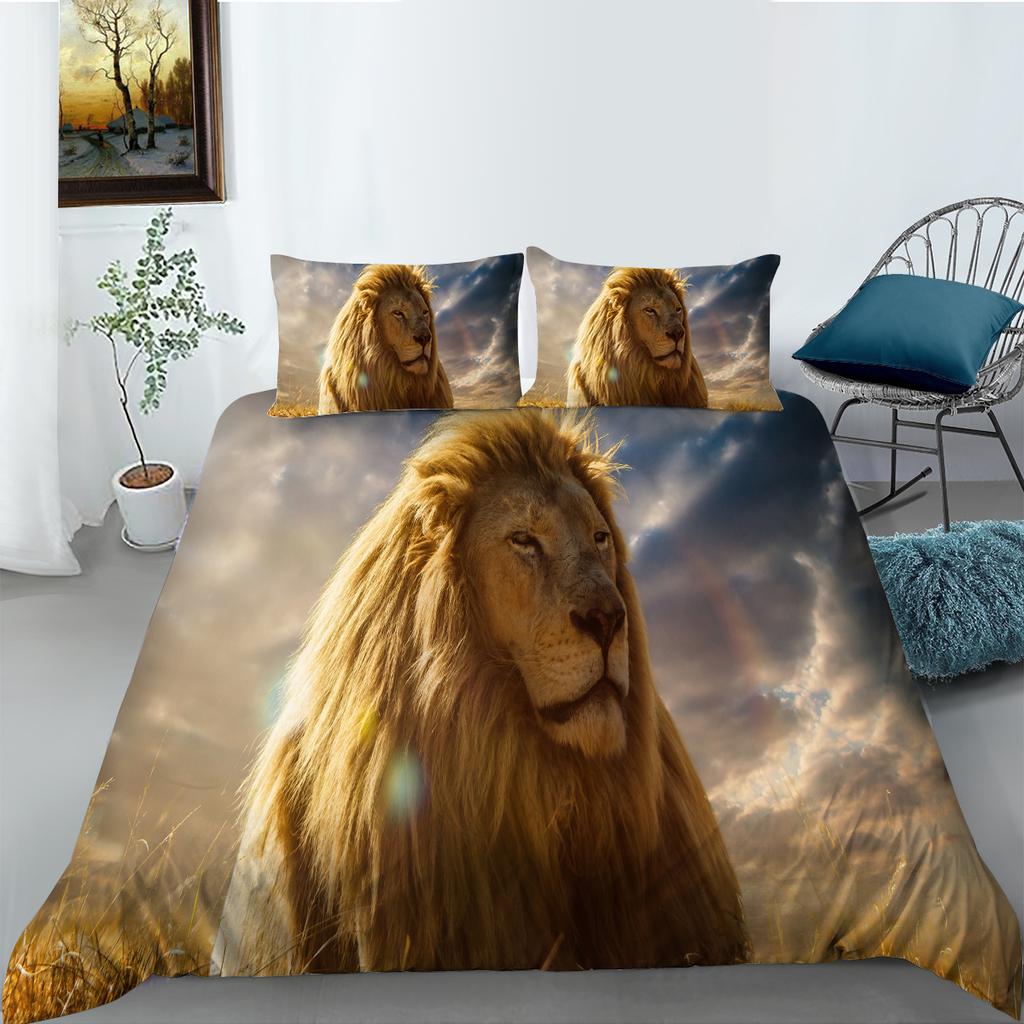 Комплект постельного белья с принтом «Свирепый тигр», полноразмерная двуспальная кровать, пододеяльник с рисунком льва, супермягкое и дышащее постельное белье на молнии