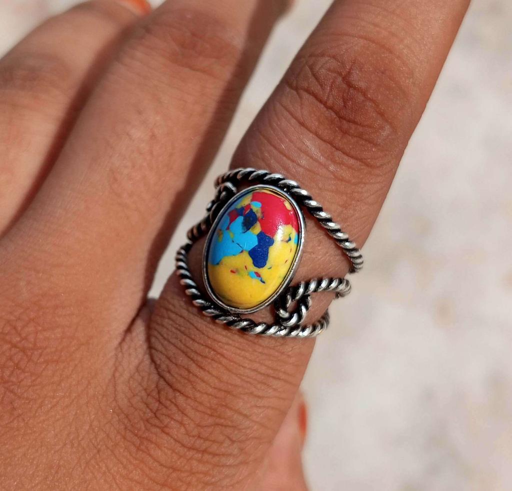 Larimar Gemstone 925 Sterling Silver Plated Adjustable Ring Jewelry NST-J2H10397