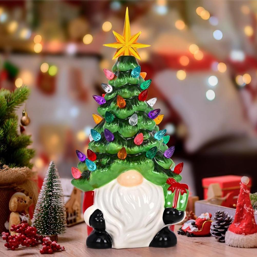 1PC Glowing Dwarf Christmas Tree Gnome Xmas Tree Figurines Statue Ornaments Creative Desktop Decoration Crafts
