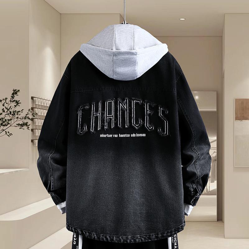 Новая джинсовая куртка для мужчин Осенью и Зимой Новая американская лацканная вышивка Стильная свободная модная куртка