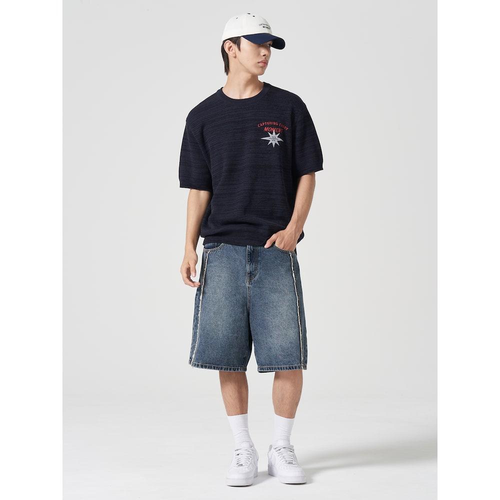 8SECONDS Mini Print Knit Short Sleeve Knit Navy (264751Cy1R)