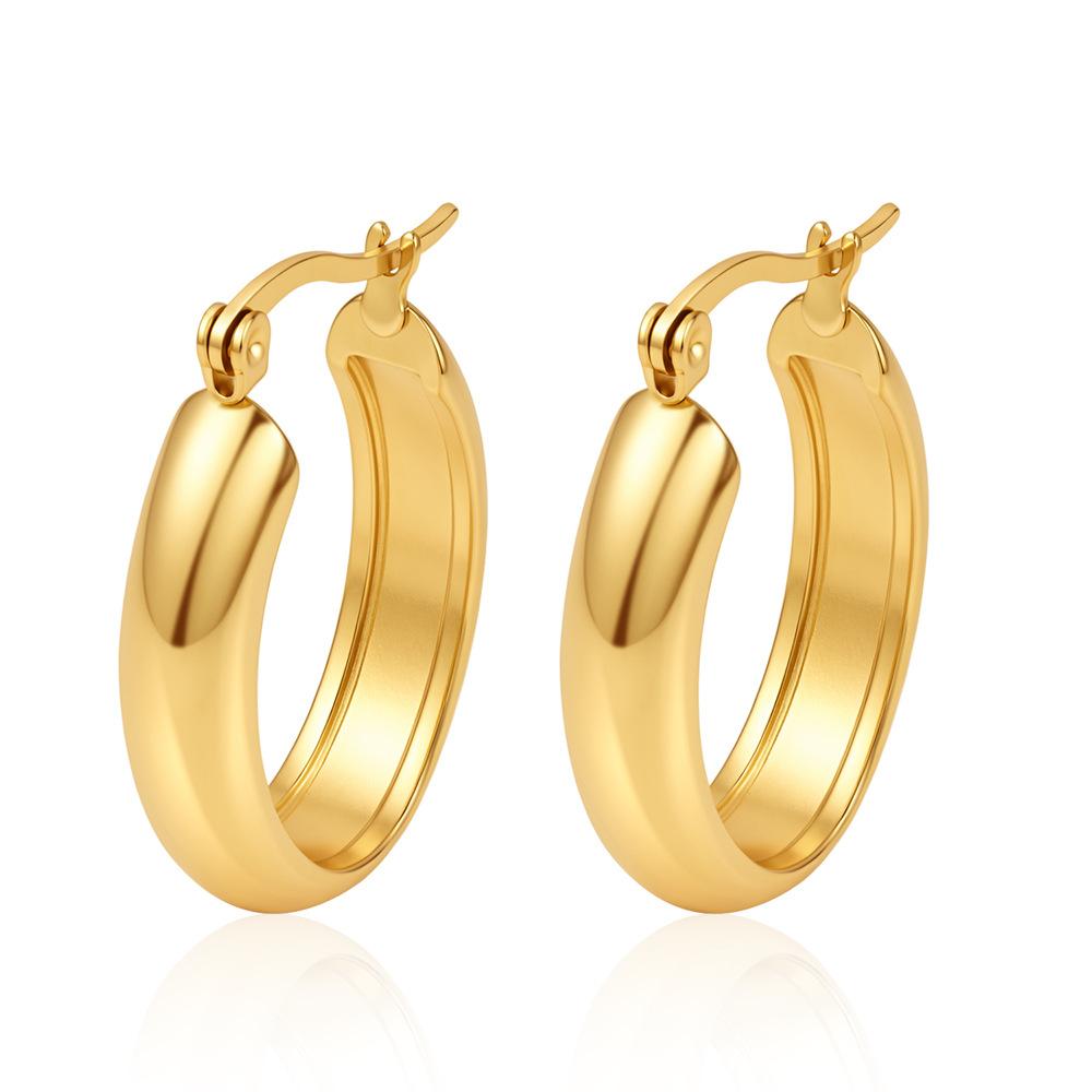 Direct supply European and American fashion stainless steel oval earrings women's trend plated 18K titanium steel versatile earrings