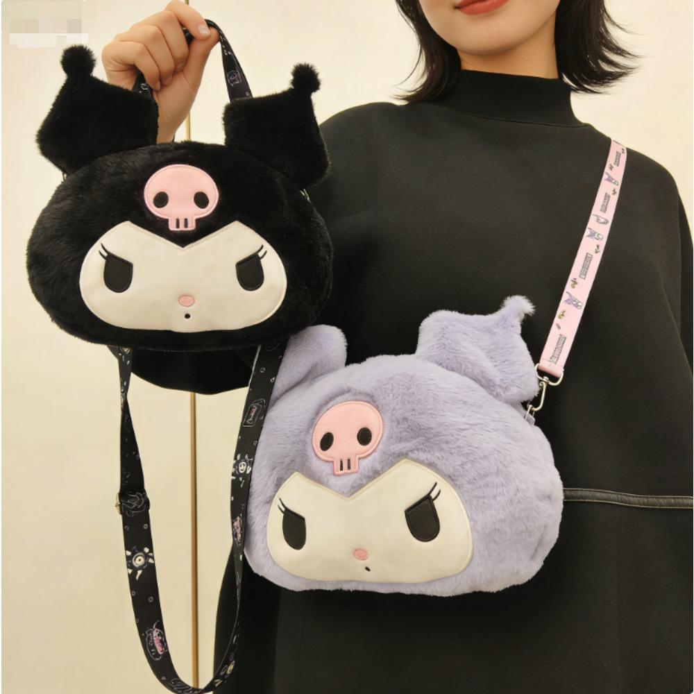 Sanrio Cute Kuromi Plush Bag Large Cute room decor anime plush toys storage bag Shoulder Bag Tote Girl Makeup Plushie bag Gifts