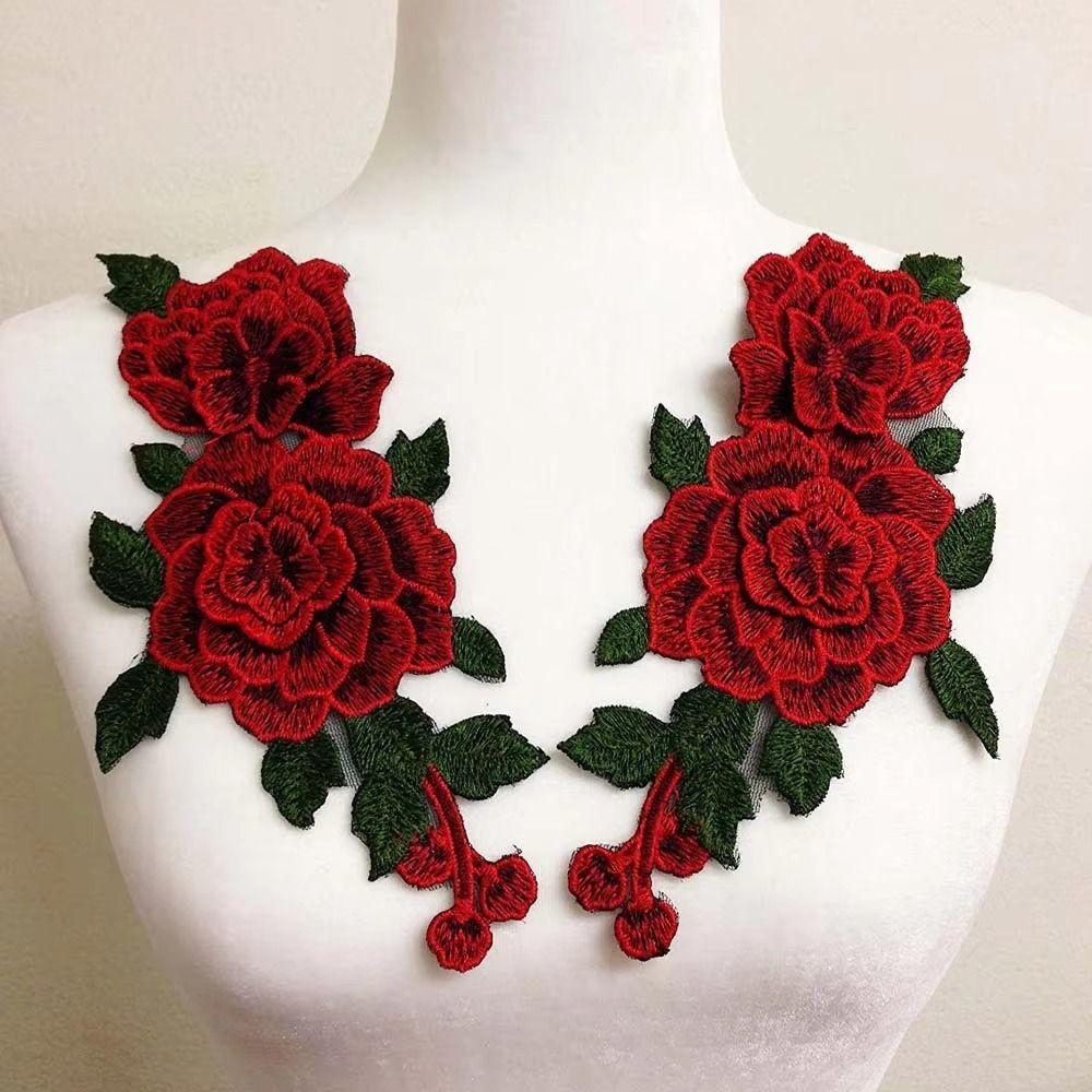 Red Embroidery Flower Applique 24*12CM Sew On Patch Floral Patches Crafts Clothing Accessories