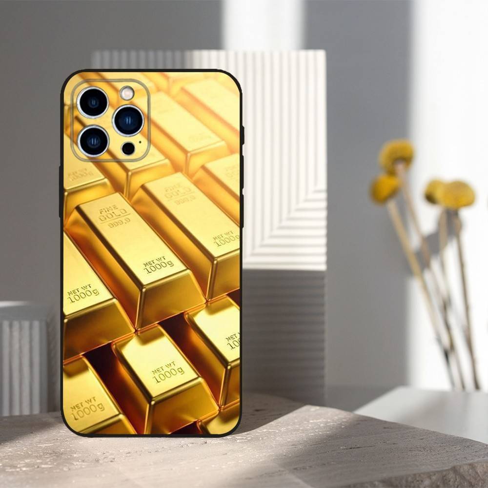 Cool Art Gold Precious Phone Case For iPhone 15,14,13,17,16,12,11,Plus,Pro Max,XS,X,Mini,8,7,XR,SE,Soft Silicone Black