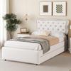 Upholstered Bed Children's Bed 90x200cm, with Nightstand Upholstery and Slatted Frame, with Decorative Rivets, Double Drawers, Linen Without Mattress