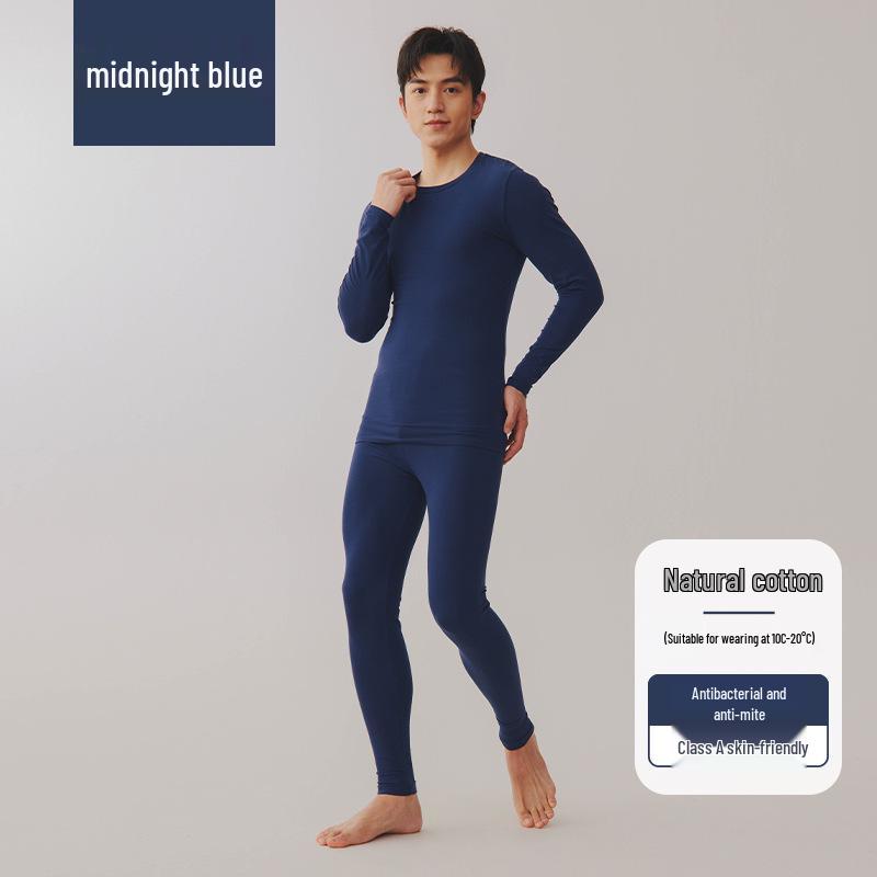 Мужской комплект тонкого теплого хлопкового термобелья облегающего кроя на осень 2025 года - детский хлопок класса А с начесом