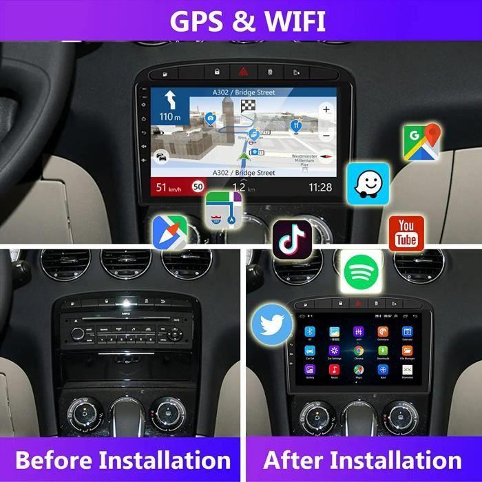 Автомагнитола Android Podofo - Peugeot 308/408 - 9" Сенсорный Экран - GPS WiFi Bluetooth - Камера Заднего Вида AHD