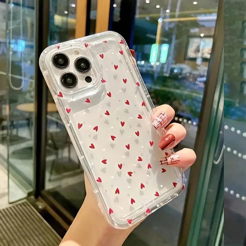 Love Heart Soft Clear Phone Case For iPhone 16 16e 15 14 Pro Max 11 13 12 Mini XR XS 7 8 16 Plus SE2 Anti-fall Shockproof Cover