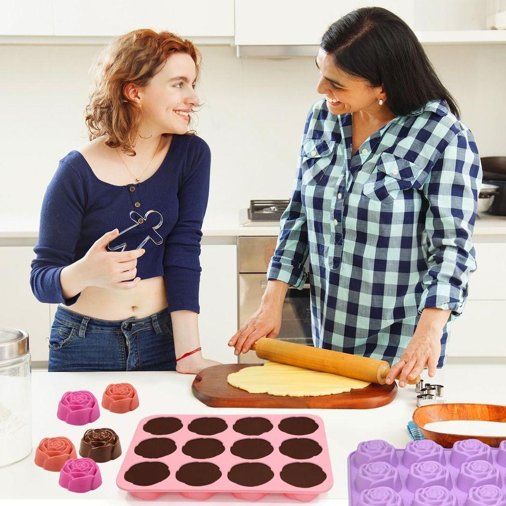 New 12-Cavity Rose Silicone Mold 3D Heat-Resistant Chocolate Mold Reusable Nonstick Mousse Mould Soap Making