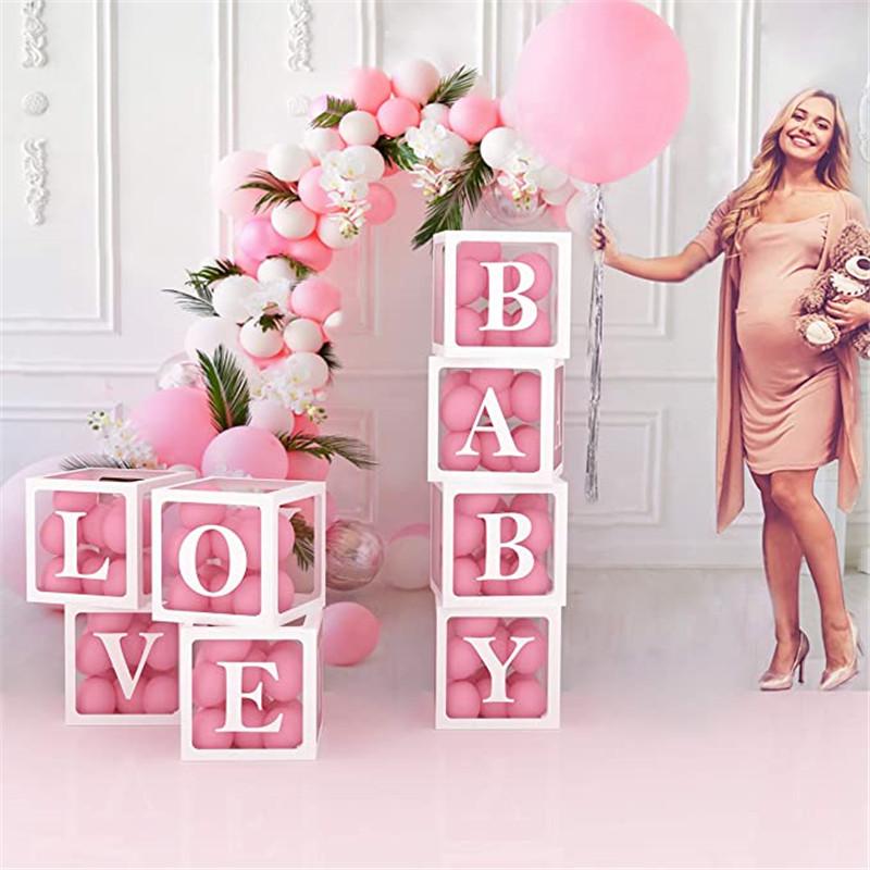 A-Z Letter Name Transparent Balloon Box BABY ONE Blocks Boy Girl Party Gift Box Wedding Decoration Baby Shower Birthday Party