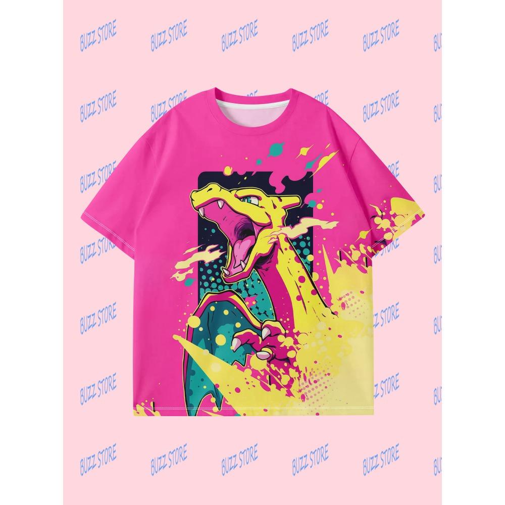 Футболка с коротким рукавом, напечатанная на 3D-принтере, Pocket Monsters, удобная и дышащая для улицы, подходит для взрослых и детей