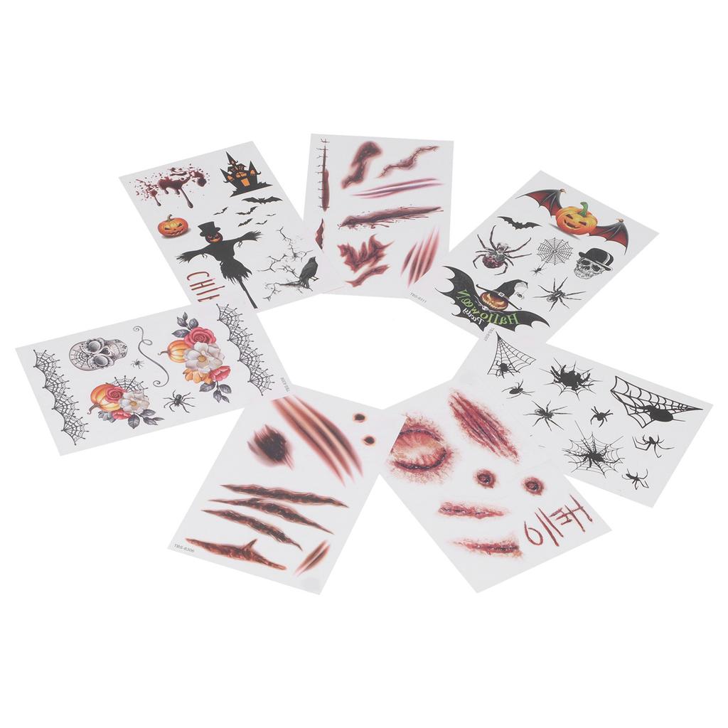 7pcs Fake Scars Tattoo Sticker Temporary Waterproof Zombie Makeup Tattoos for Halloween