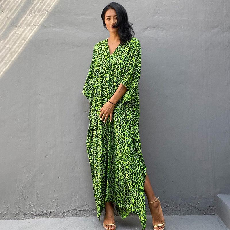 Длинный кардиган с леопардовым принтом: Свободная пляжная солнцезащитная накидка и купальник для женщин