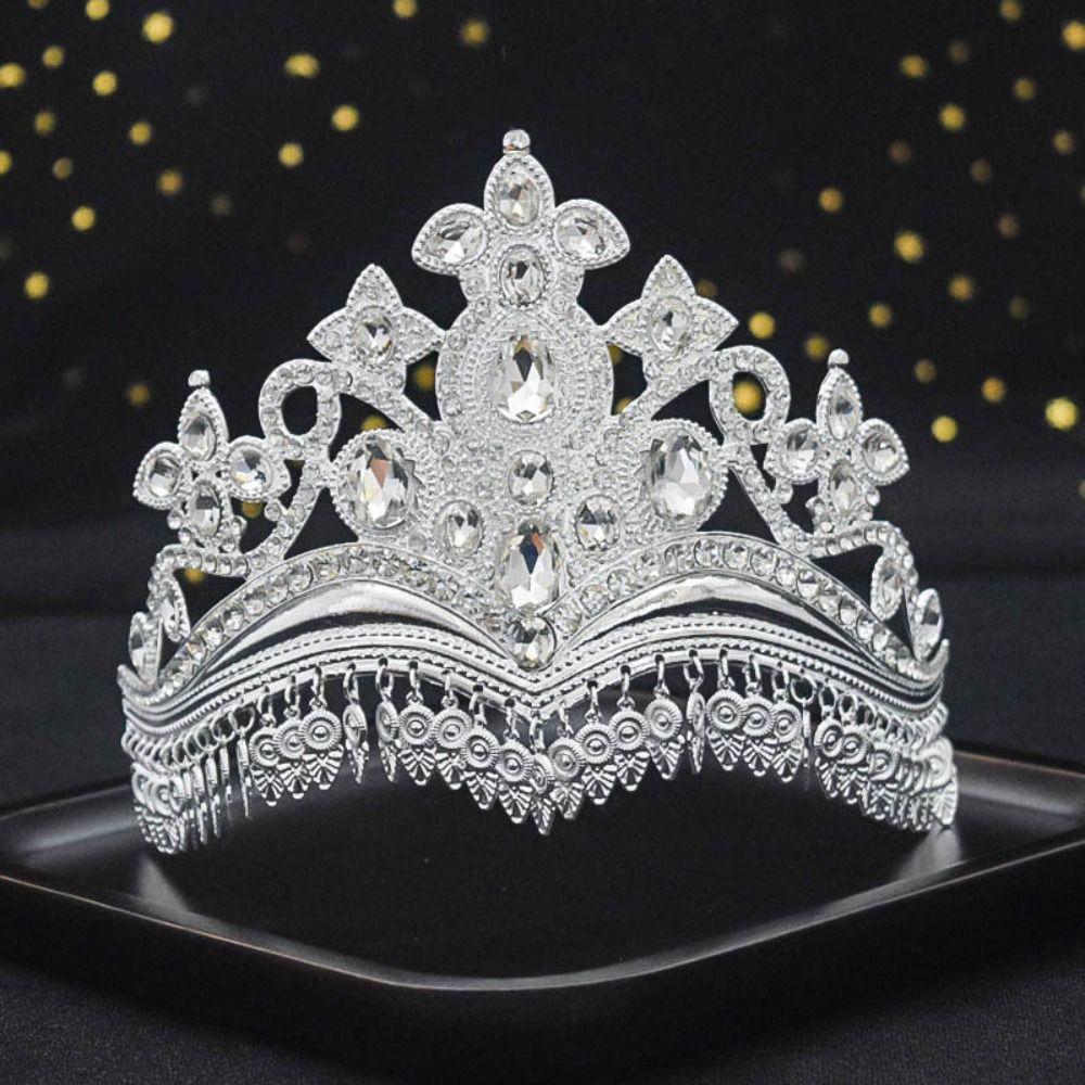 Gold Princess Hair Tiara Shiny Rhinestone Crown Luxury Ethnic Dance Crown Wedding