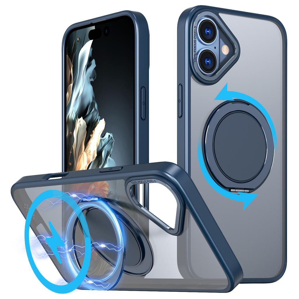 For iPhone 16 Phone Case Ring Kickstand Back Cover Compatible with MagSafe