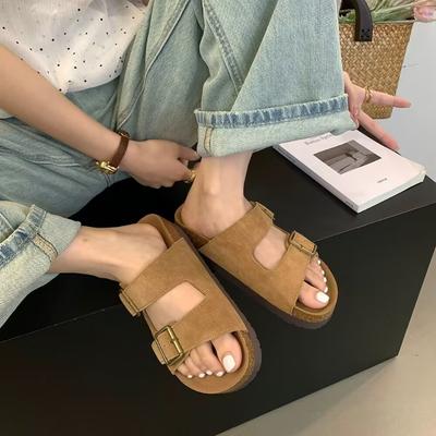 Новые модные женские сандалии из пробковой замши, классические женские летние пляжные сандалии с регулируемой пряжкой