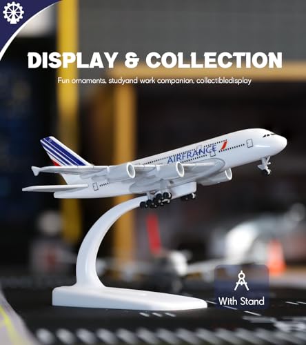 QIYUMOKE Набор для сборки модели самолета Air France A380 в масштабе 1/400 (6-дюймовый Большой) с собранным шасси самолета и подставкой для демонстрации, авиационный подарок для взрослых или