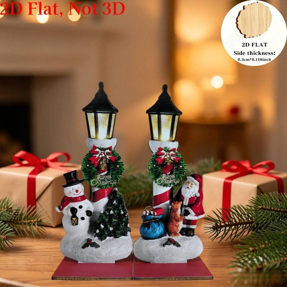 2Pcs Snow Scene Santa Wooden Tabletop Ornament Vintage Holiday Desktop Plaque Holiday Gift