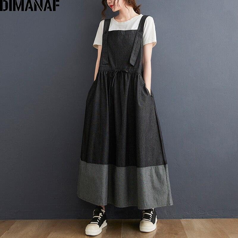 Dimanaf 2021 летнее платье больших размеров, женский винтажный джинсовый женский Vestidos, длинное платье, плиссированное черное платье без рукавов с поясом, 2021
