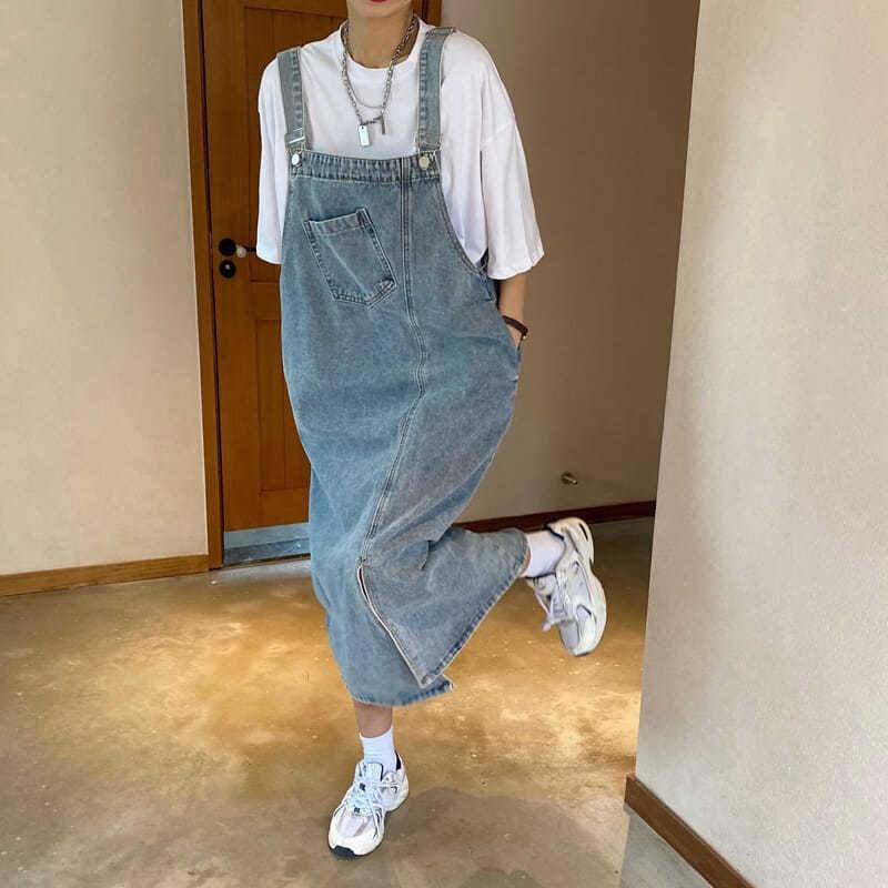 Denim Suspender Skirt Female Design Sense Niche Temperament Suspender Skirt Spring and Summer Loose Large Size One-piece Long Skirt