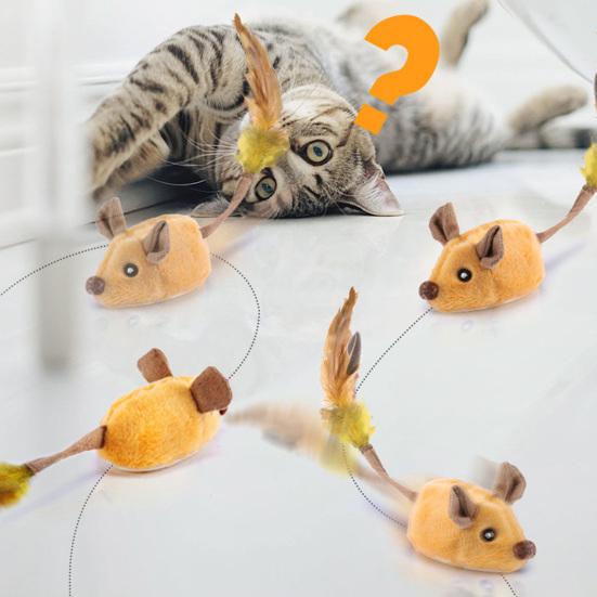Cat Toy Rechargeable LED Interactive Simulation Mouse Toy Realistic Moving Mouse with Feather