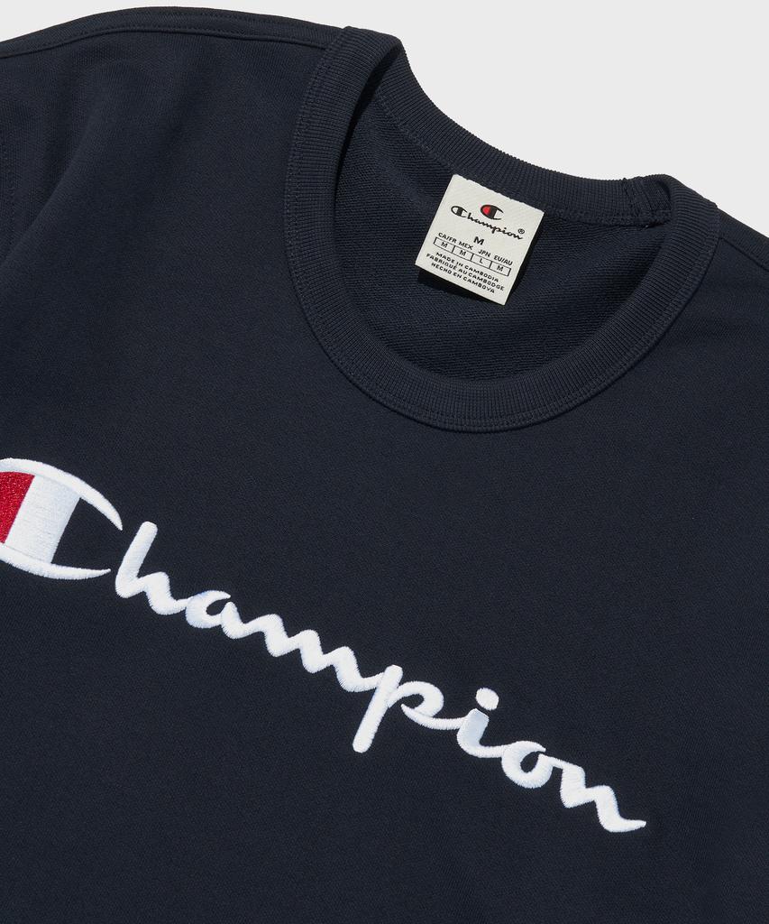 Champion Свитшот с большим логотипом-надписью, круглый вырез, обычный, темно-синий