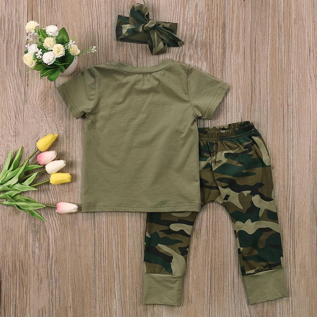 Camo Newborn Baby Boys Girls Short Sleeve T-shirt Tops Pants Outfits Set Clothes