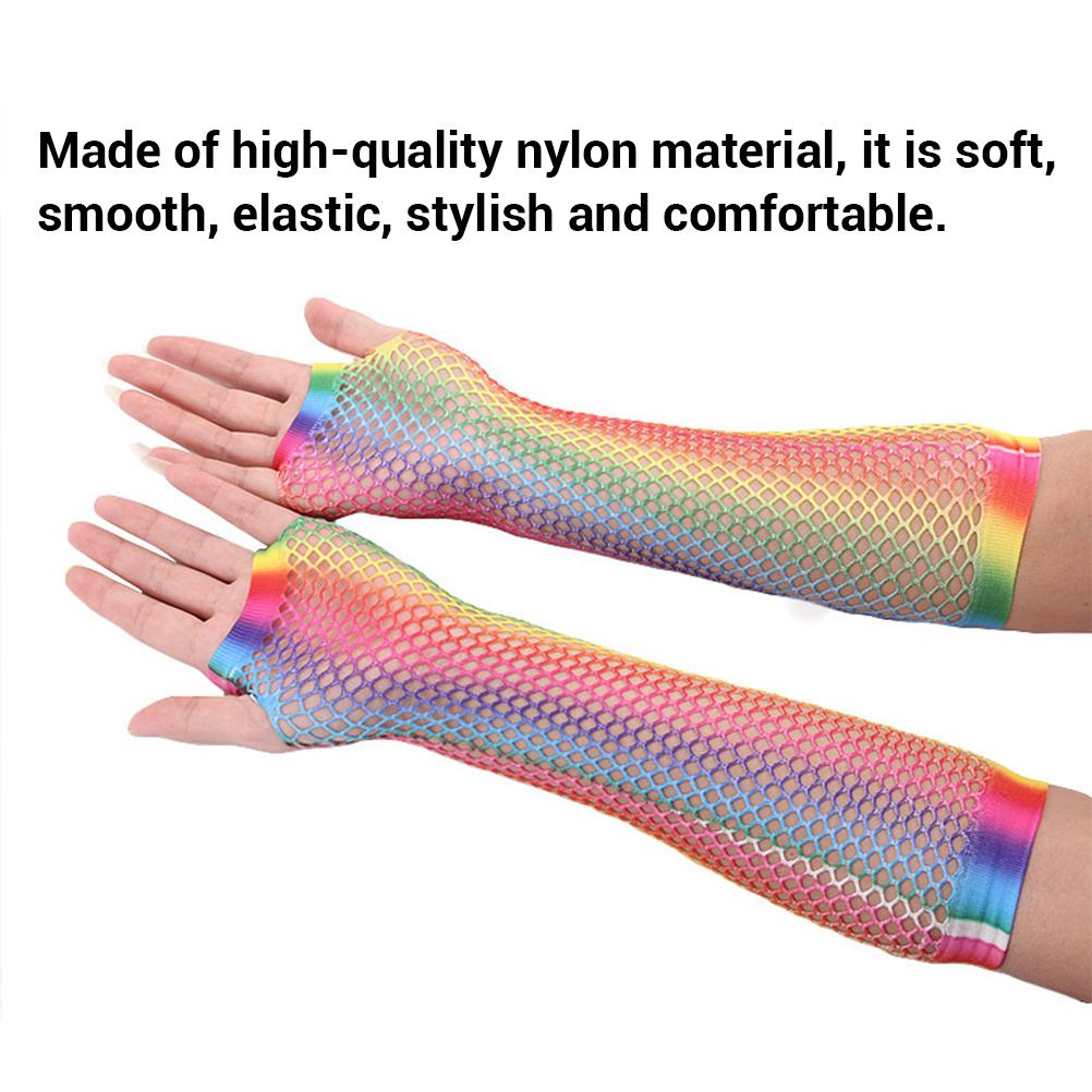 1 пара женских блестящих сетчатых перчаток с радужным принтом, ажурные свадебные перчатки без пальцев для свадьбы