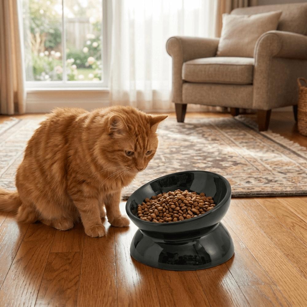 Flat Bottomed Ceramic Elevated Cat Bowl Anti Overturning Pet Food Dish  For Feeding Water