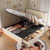 Children's Storage Bed with Gas Spring Hydraulics, 3 Drawers, LED Light Strip, Soft Velvet Cover, Upholstered Bed In Beige, 140x200 Cm
