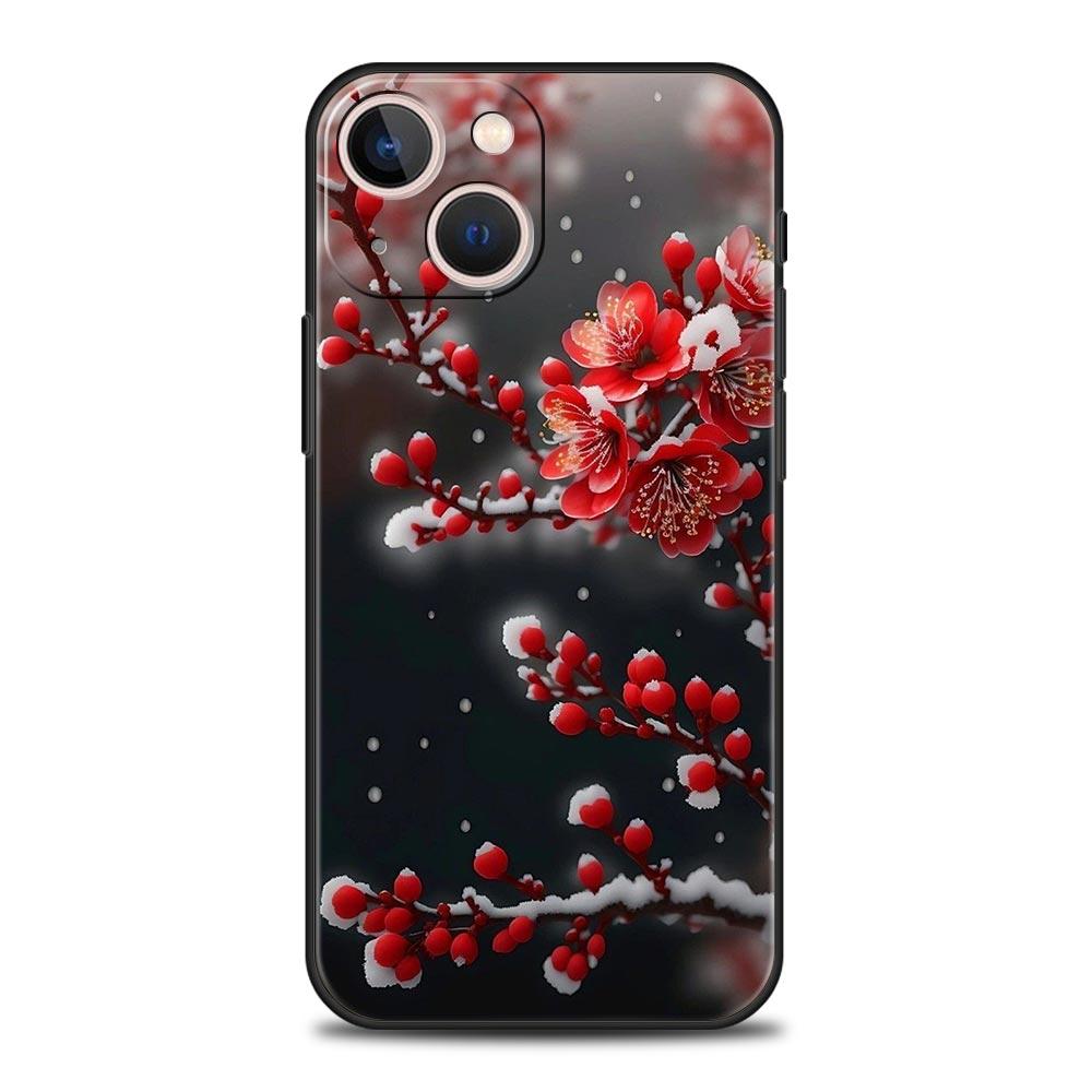 Чехол для телефона с цветами вишни для iPhone 17 16 15 Pro Max 11 12 13 14 7 8 Plus SE 2020 X XR XS Мягкий черный