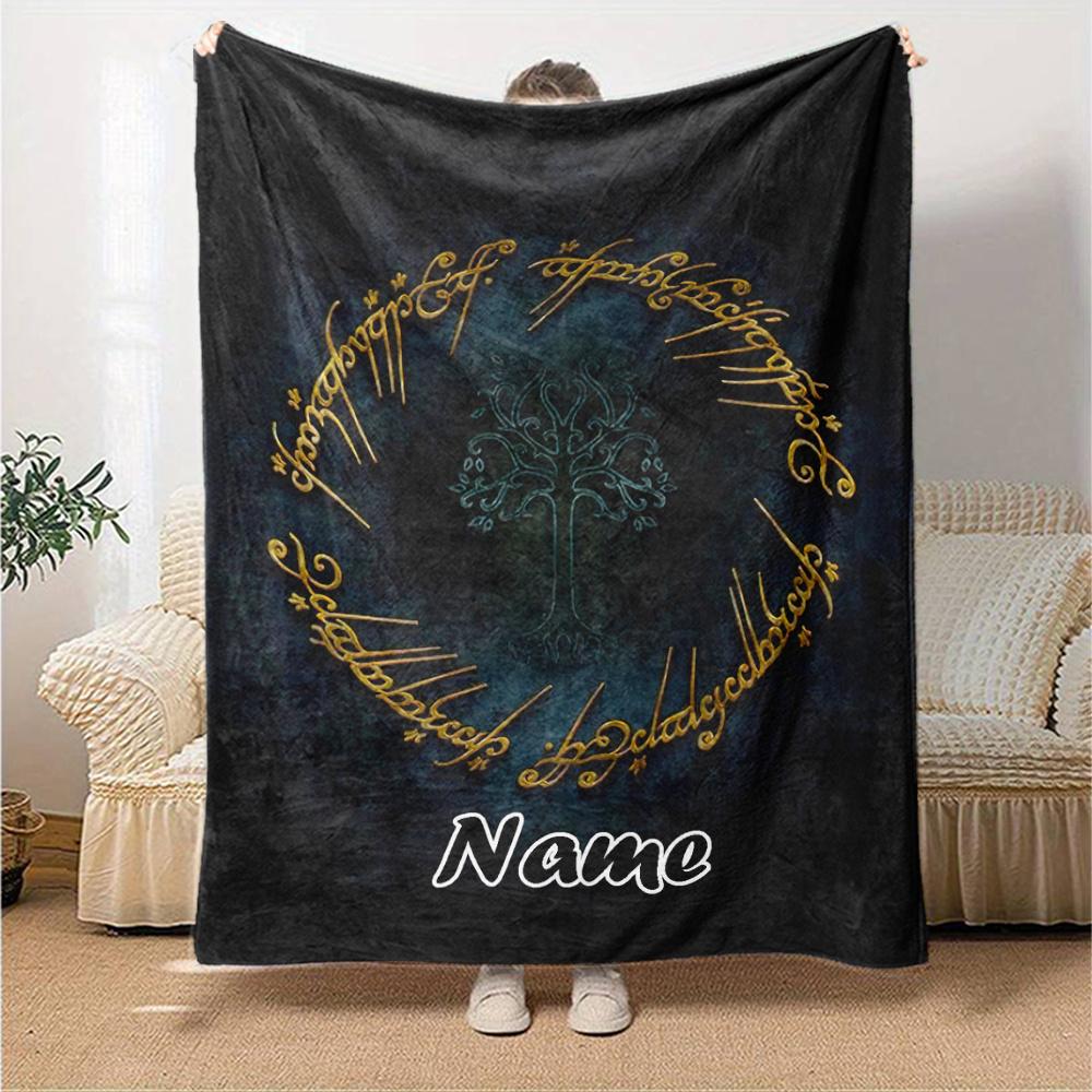 Lord Of The Rings Tree Of Gondor Design Flannel Blanket With Customizable Name Comfortable In All Seasons Suitable For Sofas Beds Travel Camping And