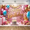 Баннер «С днем рождения» Украшение вечеринки по случаю дня рождения Фон Торт Воздушные шары Тема Флажки Украшения для юбилейной вечеринки