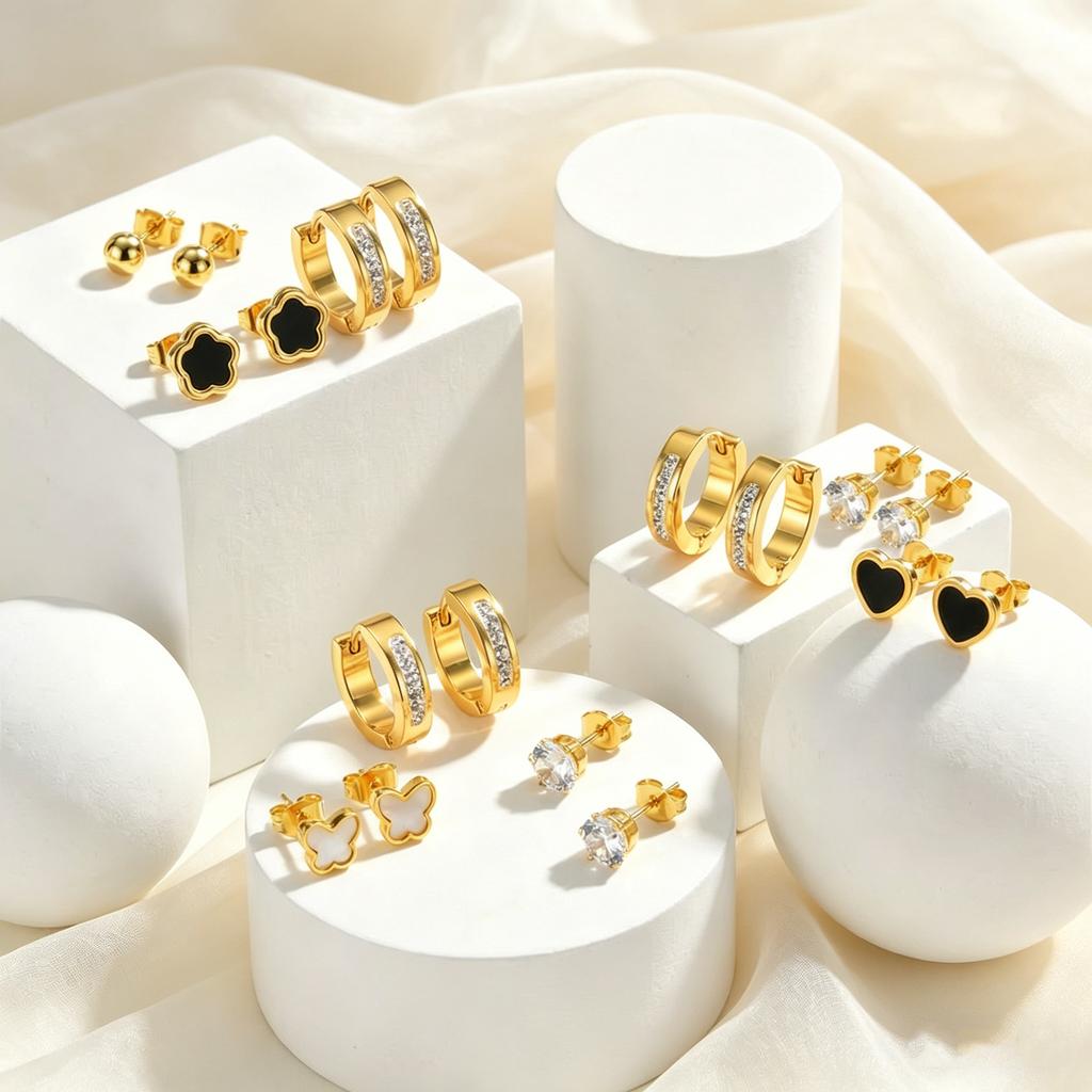 3pcs Set Stainless Steel Earrings for Women, Flower Butterfly Heart Zircon Geometry Earrings, Simple Fashion New Trend Jewelry