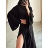 European and American Holiday Style Sexy Navel Short Top Loose High Waist Slit Pants Casual Set Casual Suit
