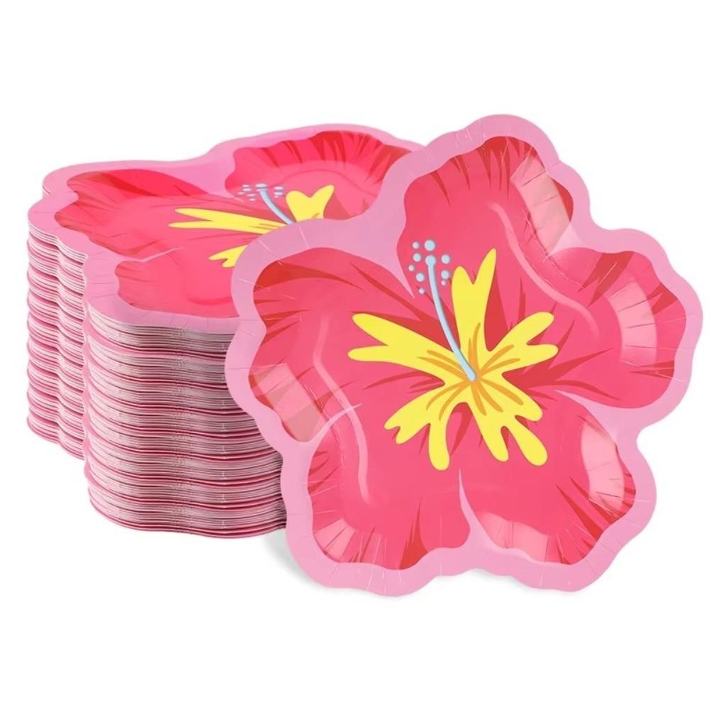 10Pcs Irregular Shape Hibiscus Paper Plates Paper Disposable Dessert Plates Single Use