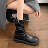 Women's Boots Korean Comfort Anti Slip Short Boots  New Autumn Brown Round Toe Pleated Belt Buckle Middle Tube Fashion Boots