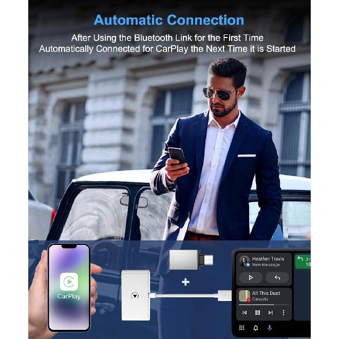 Беспроводной адаптер CarPlay для iPhone — преобразует проводной в беспроводной CarPlay, Plug &; Игра, простая установка — совместим с BMW, Lexus, Ford,