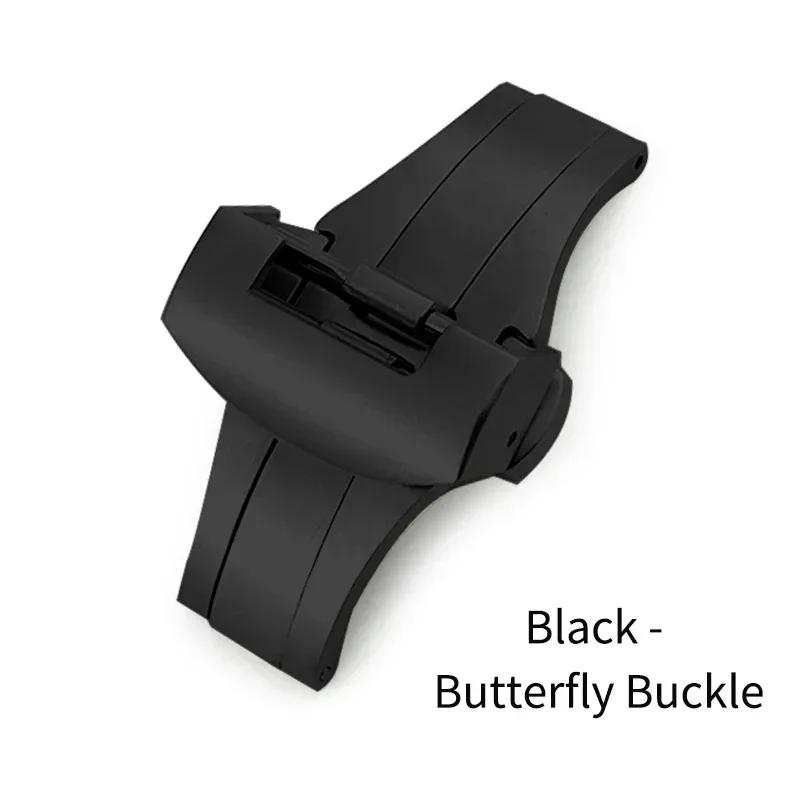 22mm 20mm stainless steel butterfly buckle folding clasp for Panerai silver black deployment button for rubber  watchband