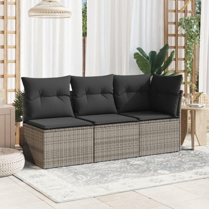 VidaXL Canapé de jardin avec coussins 3 places gris résine tressée 366138